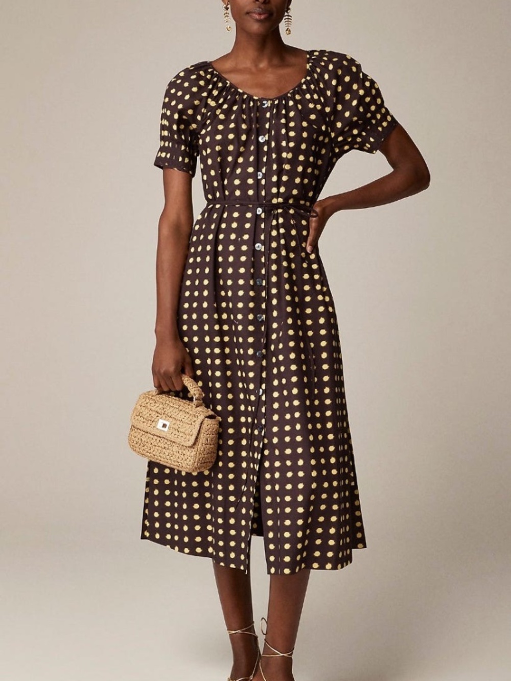J-Crew Button-up midi dress in dot cotton poplin size-S